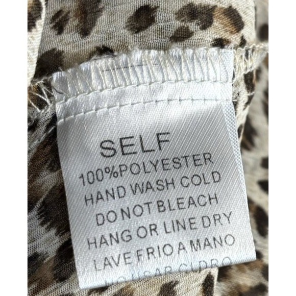 Easel Sheer Blouse Size Small Women's Leopard Print Tie Neck Boho Long Sleeves - Picture 7 of 9